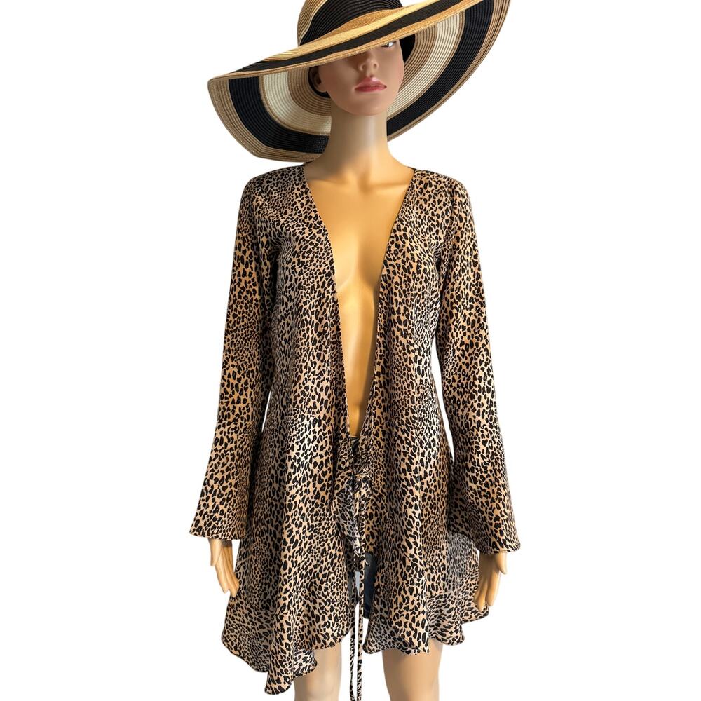 H&M Divided Leopard Print Wrap Swim Cover Up, Women's Size 8